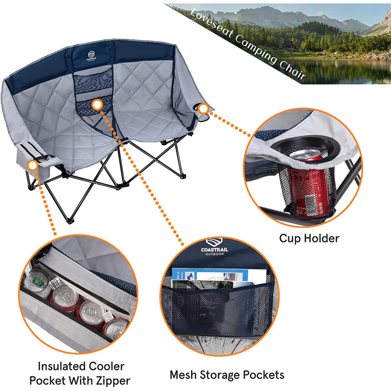 Coastrail Outdoor Outdoor Camping Chair Folding Premium Loveseat Double